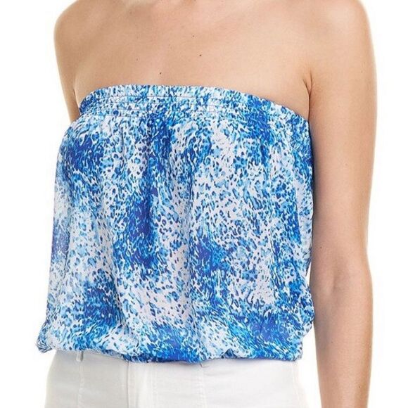Ramy Brook MYKONOS LEOPARD/BLUE COMBO Printed Yanni Top NWT L - Picture 1 of 6